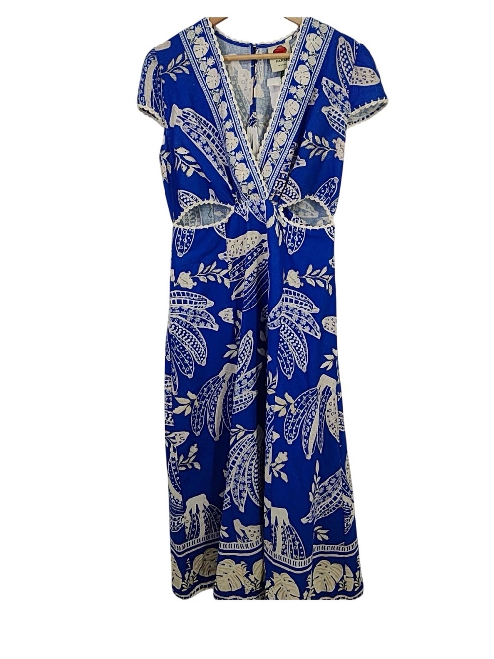 Farm Rio Blue & White Printed Midi Dress - Womens M - Picture 4 of 5